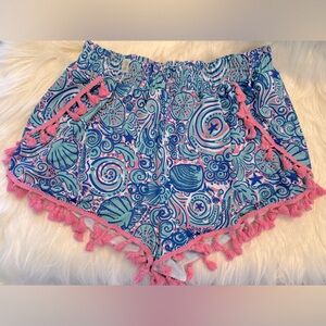 Simply Southern Blue Pink Lined Tassel Shorts S/M Swim